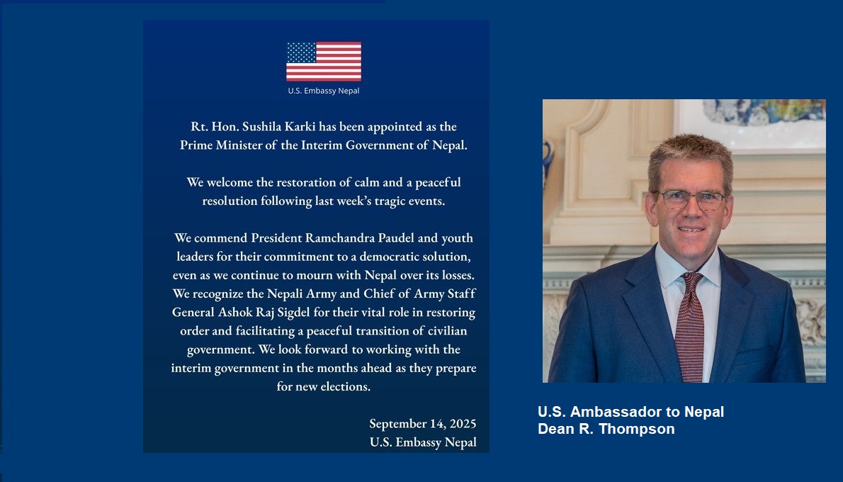 US Welcomes appointment of Sushila Karki as Interim Prime Minister: Praises Peaceful Resolution in Nepal